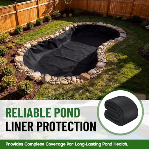 Image of Fanfanwin 10 x 15 ft Pond Liner Underlayment with 10 U-pins, 9oz, Black