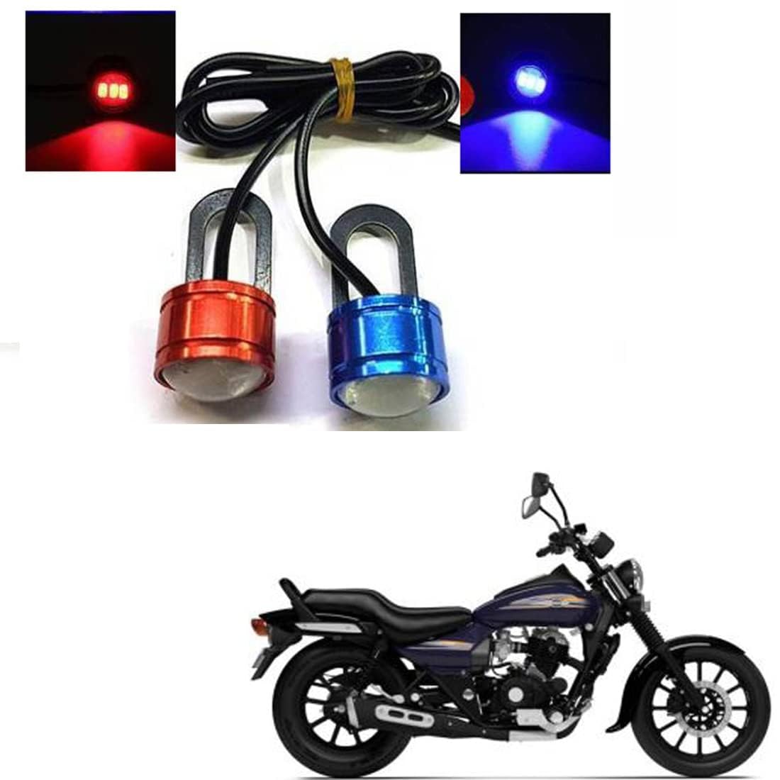12V DC Waterproof Motorcycle LED Strobe Lights Motorcycle LED Flash Warning Brake Light Lamp Compatible for Motorbikes (1 Pair, Red and Blue)