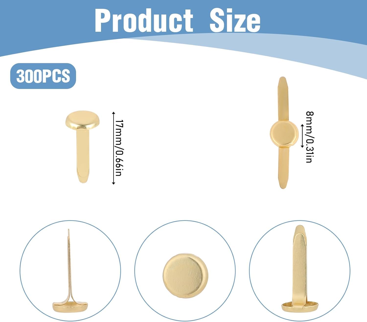 300 Pcs Split Pins, Metal Paper Fasteners Mini Brads, 8x19mm Round Scrapbooking Brads Split Pins - Image 3