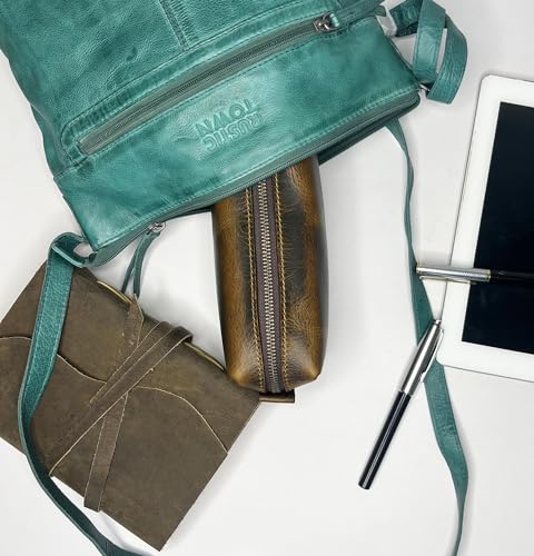 Image of RUSTIC TOWN Leather Pencil Case - Handcrafted Full-Grain Zipper Leather Pen Pencil Holder - Elegant & Practical Pencil Pouch for Work & Office