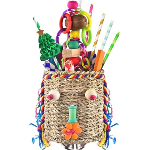 KATUMO Bird Toys, Parakeet Toys Bird Grass Basket Cockatiel Forgaging Toys Conure Shredding Toys for Small Bird Cage Toys Medium Parrot Toys Cover