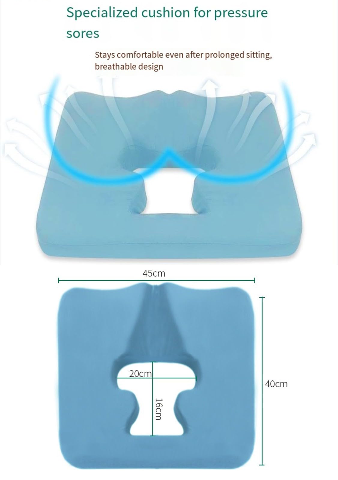 BLUEZY Cojin Antiescaras, Colchón Antiescaras, Cojín Anti Decúbito para Glúteos con Agujero Rebote Lento para Estar Postrado En Cama Y Sentado Durante Largos Periodos De Tiempo
