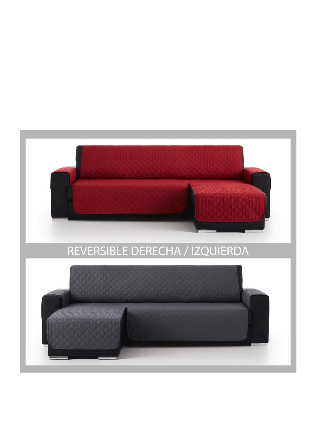 S & T Funda Sofa Chaise Longue 200 Gris Oscuro - Funda Sofa Chaise Long Reversible Brazo Derecho/Izquierdo Acolchada - Protector Sofá - Cubre Sofá 100% Poliéster Fabricado en España