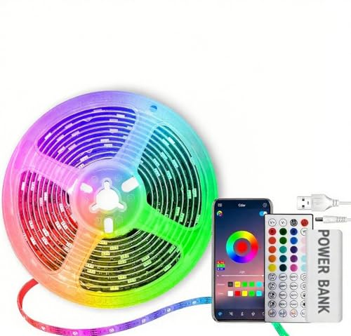 RUISHINE Battery Operated LED Strip Lights Rechargeable Light Color Changing Music Sync App Remote Control RGB USB Lights for Bedroom TV Party & Room Decoration Kitchen