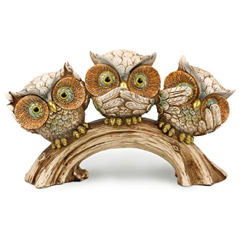 Garwor Home Décor 3 Wise Owl on Branch Figurines, Hear No Evil, See No Evil and Say No Evil Owl Resin Sculptures, Office Home Decoration, Chinese Feng Shui Cover