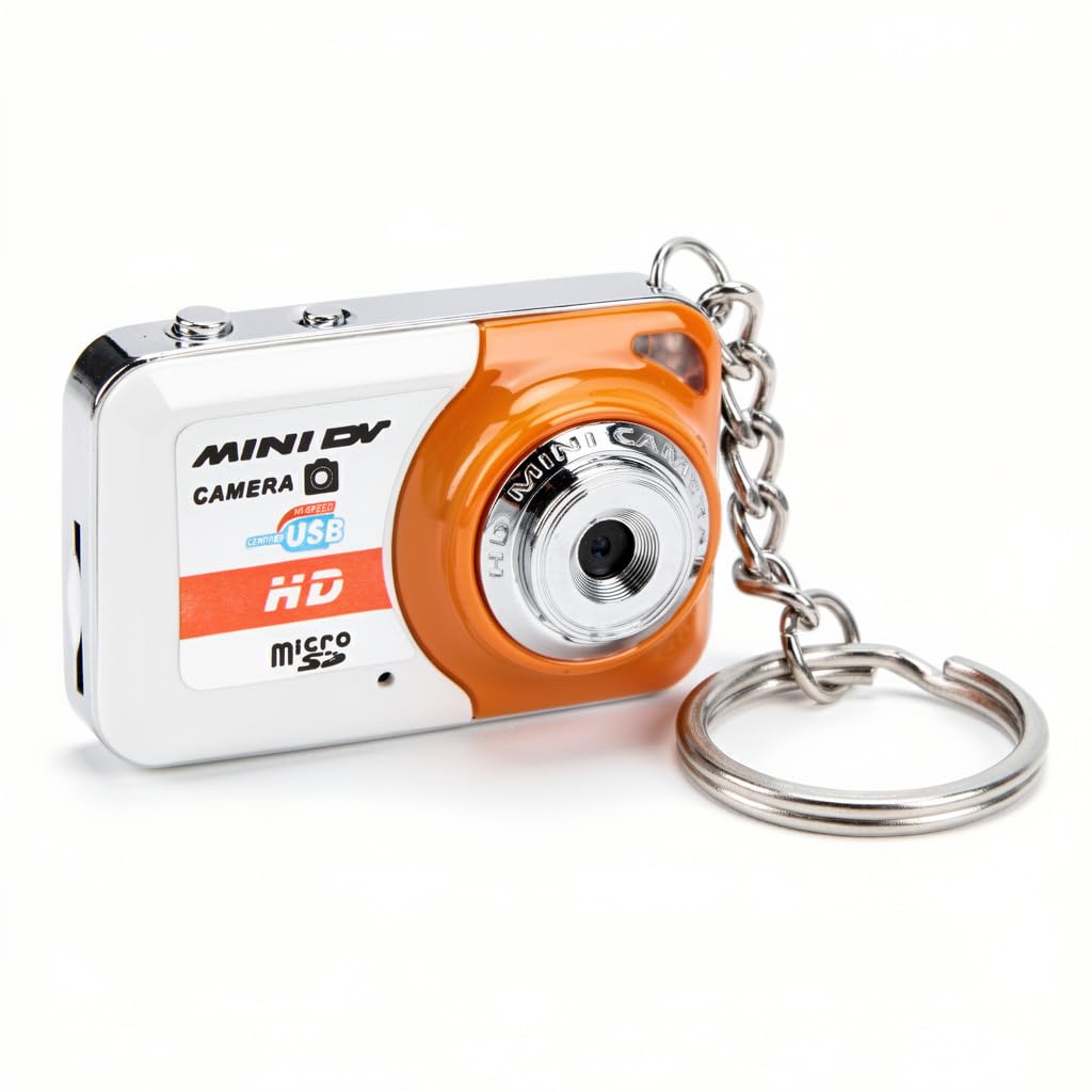 Mini DV Camera, Small HD Video Camera Motion Detection Recorder Compatible with 32G Memory, Mini USB Camera Keychain Video Recorder for Webcam, Gift (Orange)