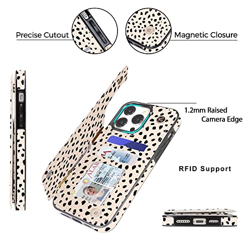 Image of uCOLOR Compatible with iPhone 13 Pro Wallet Case with Card Holder Slots Marble Flip Leather RFID Kickstand Phone Wallet Cover for Women and Girls 6.1 inch (Almond Latte Polka Dot, iPhone 13 Pro 6.1 inch)