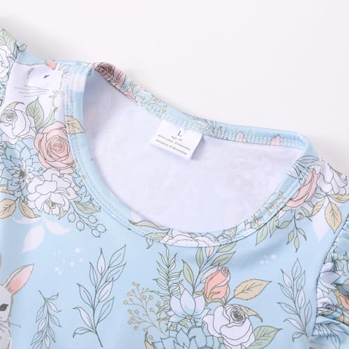 Toddler Girls Dress Bunny Rabbit Easter Egg Print Dresses Flutter Sleeve 3-8Y2