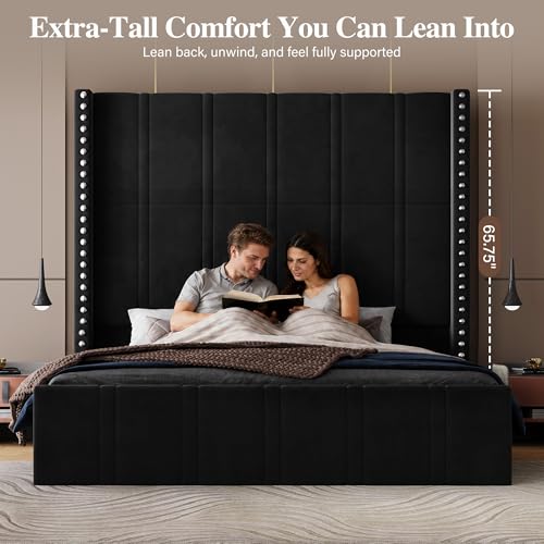 Smpath Queen Bed Frame with 65.75" Tall Headboard, Black - image 3