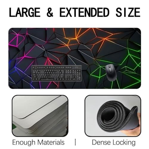 Image of KRESHU Large Extended Geometric RGB Pattern Gaming Mouse Pad XXL XXXL Desk Mat - Neon Polygon Design Non-Slip Rubber Base - Smooth Surface Keyboard Mouse Pad for Gaming- (Radium)
