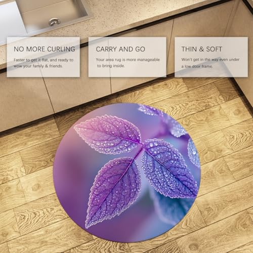 Tapis rond violet 80cm lavable et antidérapant pour chambre moderne - 5