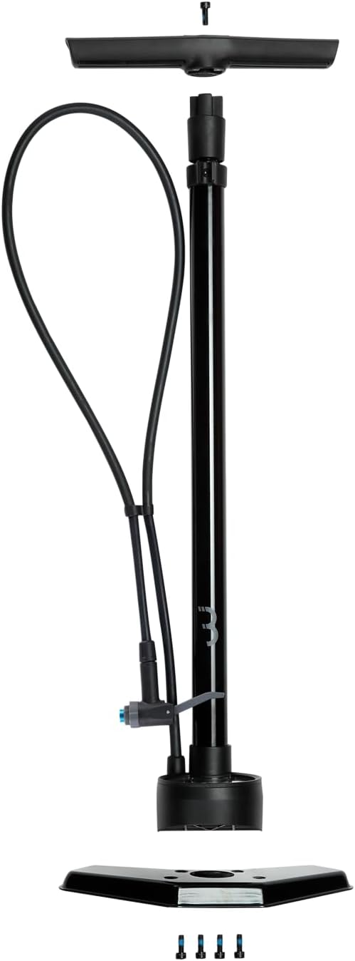BBB Cycling AirSmart Bike Pump with Pressure Gauge | Strong and Accurate Floor Pump | Compatible with Presta, Schrader and Dunlop | 120 cm High Pressure Rubber Hose | Black | BFP-42