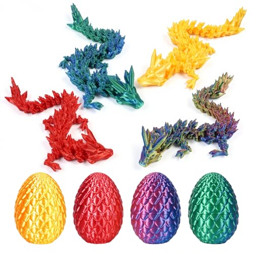VivaNova 4 Pack 3D Printed Dragon Eggs Surprise Eggs with Articulated Mini Dragons Inside Dragon Fidget Toys Birthday Gifts Party Favors Classroom Prizes Treasure Box Toys for Kids