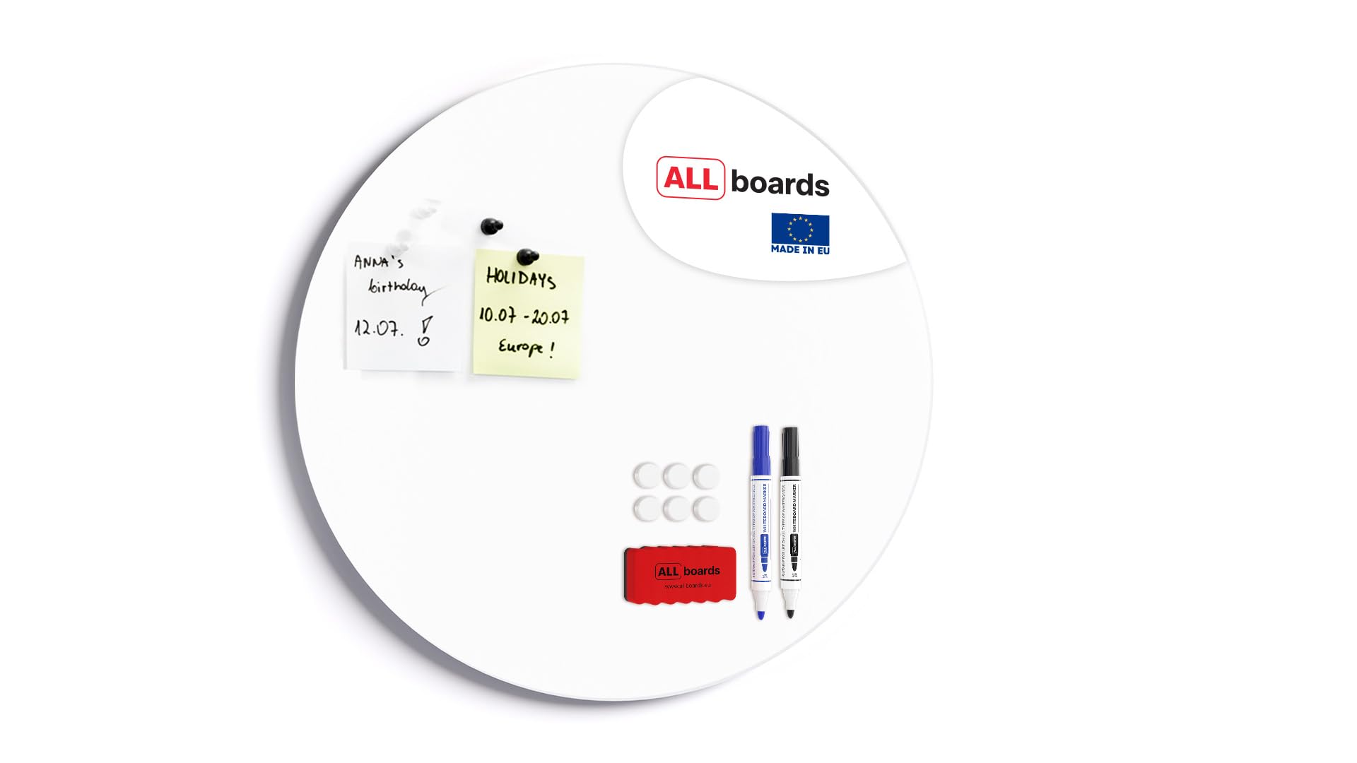 ALLboards 40 cm Diameter Round Magnetic Panel in White – Frameless White Board