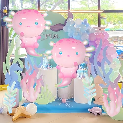 Image of 17Pcs Axolotl Balloons /Cute Axolotl Birthday Party Decorations /Aluminum Foil Axolotl Inflatable Balloon for Summer Beach Party Supplies /Animal Protection Theme Activities /Summer Camps /Beach Picnics