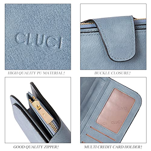 Image of CLUCI Wallet For Women PU Leather RFID Blocking Womens Wallet Bifold Card Holder with ID Window Gifts for Women Birthday, 2 Two-toned Blue, Large, Fashion