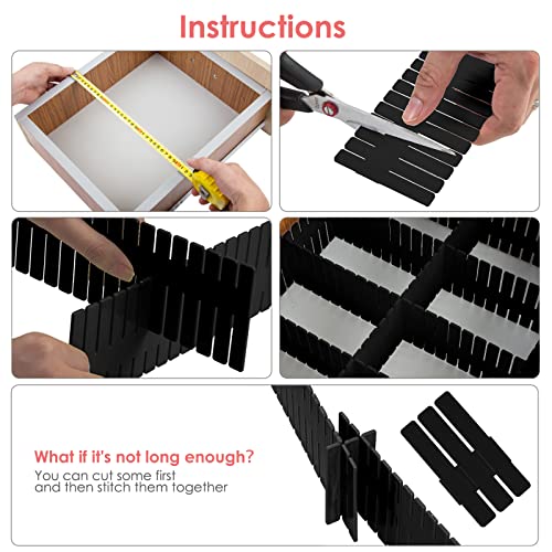 45 Pack Drawer Dividers, Plastic Adjustable Drawer Storage Organizer for Tidying Clutter Socks, Underwear, Makeup, Kitchen, Dresser Black - Image 4