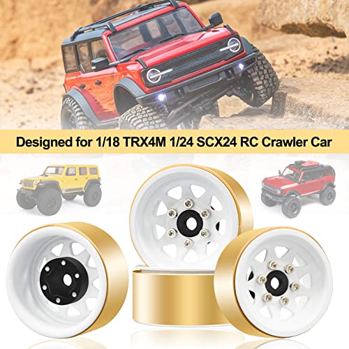 Image of OGRC 1.0 RC Wheel Rims with Brass Rings Deep Dish Wheel Rims 1.0 Beadlock Wheels for 1 /18 TRX4M 1 /24 SCX24 C10 JLU Deadbolt Gladiator Bronco Crawler Car (White)