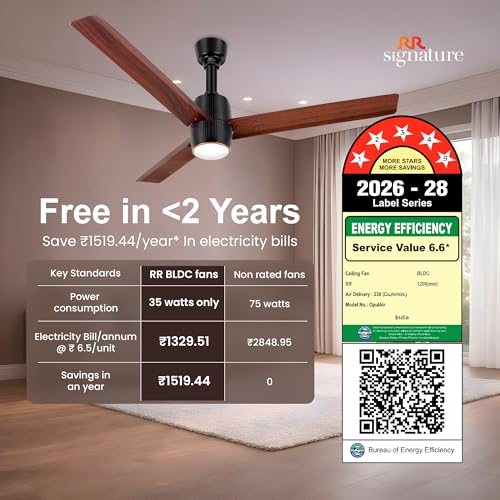 Image of RR Signature OPUL AIR 1250mm BLDC Underlight Ceiling Fan with 100% Pure Copper Motor - 35W | 350 RPM High Speed | Remote Control & LED Light | 3 Light Modes | 3 Year Warranty - Mahogany