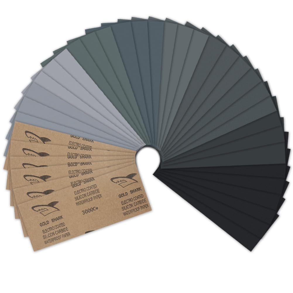 URAQT Kit da 36 Pezzi Carta Abrasiva,Carta Vetrata in Grane 150/240/320/400/600/800/1000/1200/1500/2000/2500/3000, Impermeabile Levigatura a Secco e Umido Sandpaper per auto, mobili in legno, metallo