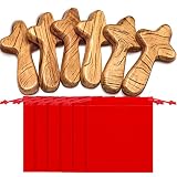WILLBOND 6 Set Small Hand Held Cross Baptism Gifts 4.1 Inches Wall Cross Decor with Velvet Bag Pocket Palm Crucifix for Palm Sunday Prayer Church Communion