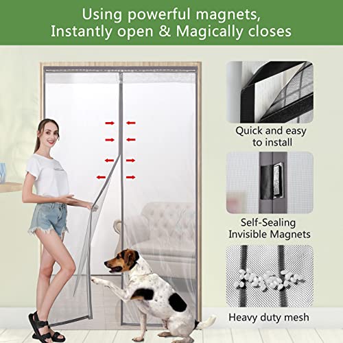 image for JOOFAN Magnetic Screen Door - Hands Free Mesh Partition Keeps Bugs Out