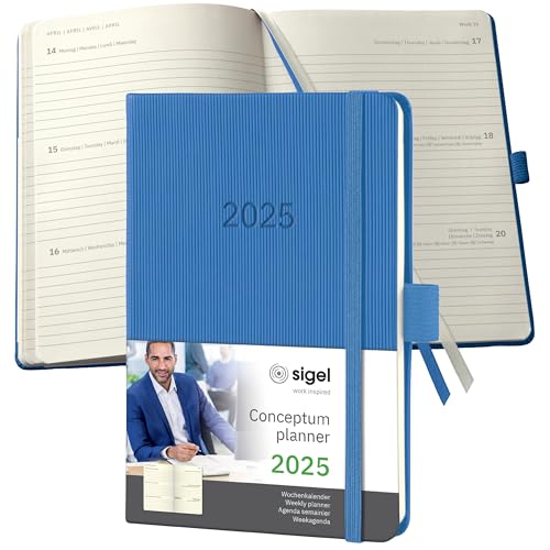 SIGEL C2569 Conceptum Weekly Planner 2025, Approx. A6, Blue, hardcover, 2 Pages = 1 Week, 176 Pages, ca. A6