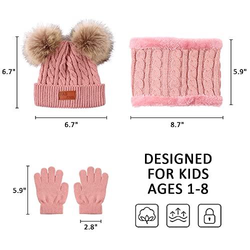 Image of Yuoahcn Kids Winter Beanie Hat Scarf Gloves Set Knit Warm Toddler Winter Cap Gloves Neck Warmer for Boys Girls 1-8 Year