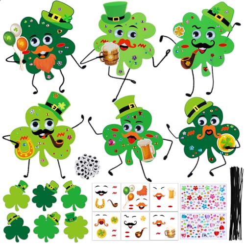 Manualidades para el día de San Patricio sin pegamento sucio con calcomanías de trébol autoadhesivas