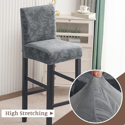 Image of FUANGUI Bar Stool Covers Set of 4, Stretch Bar Stool Seat Covers | Washable Removable Bar Chair Covers with Backs Slipcovers, Bar Chair Covers Square for Kitchen Dining Room Cafe