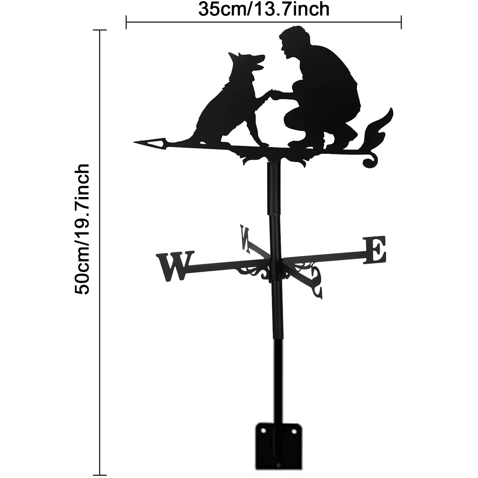 Banderuola Segnavento da Giardino in Metallo, Supporto per Banderuola sul Tetto, Indicatore di Direzione del Vento per Casa, Garage, Cupola, Fienile, Tetto, Patio, Uomo e Cane