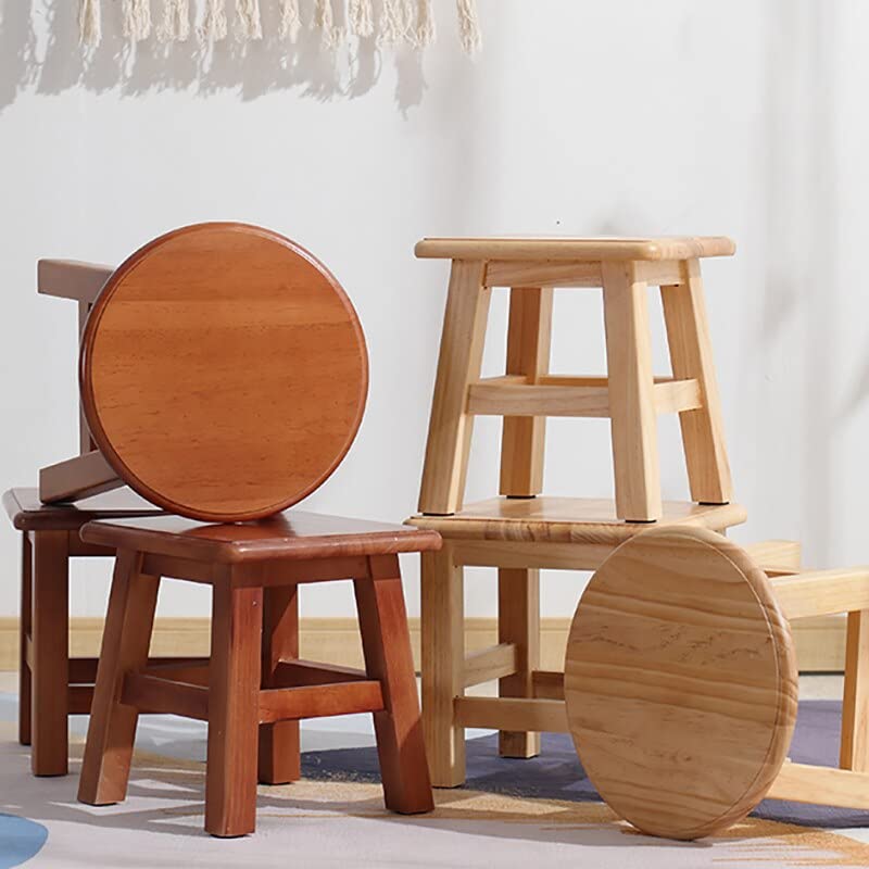 Small Solid Wood Stool Low Stool Shoe Changing Stool Footstool Bench Stool for Living Room Bedroom Kitchen (Square D)