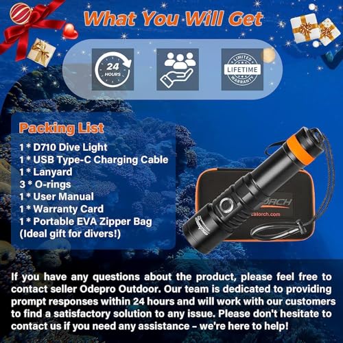 Image of ORCATORCH D710 Scuba Diving Light, 3000 Lumens Super Bright Underwater Flashlight with 6 Degrees Narrow Beam, IP68 Waterproof Night Dive Torch 150 Meters Submersible Light (Black)