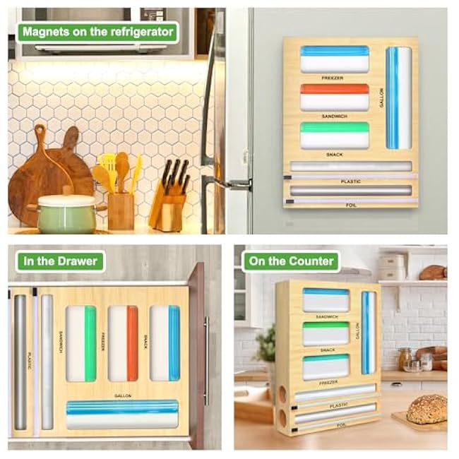 Magnetic Food Bag Storage Organizer for Drawer or Refrigerator, Compatible with Gallon,Quart, Sandwich, Snack & Variety Size Bags