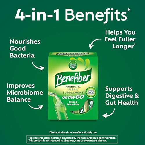 Benefiber On the Go Prebiotic GLP-1 Friendly Fiber Supplement Powder for Digestive Health, Daily Fiber, Unflavored - 28 Sticks (3.92 Ounces)