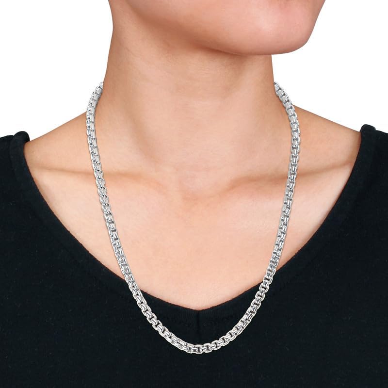 Italian 925 Sterling Silver Round Box Link Chain Necklace - Unisex Adults - Available in Rhodium Plated or Yellow Gold Plated Sterling Silver - 16in to 28in - Image 2