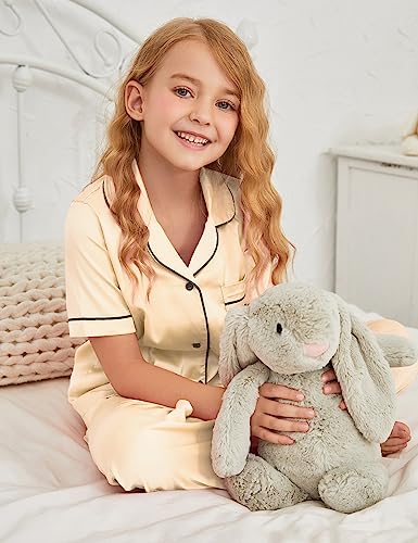 Jxstar Satin Pajamas Set Girls Boys, Silk Button-Down PJS 3 pcs Kids Solid Lounge Sets Sleepwear4