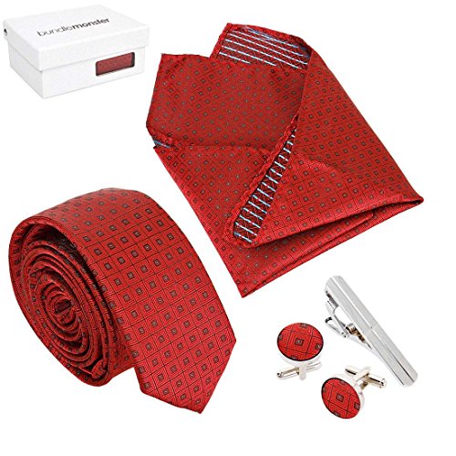 Bundle Monster Mens Fashion Necktie Cufflinks Tie Bar Pocket Square Combo Set