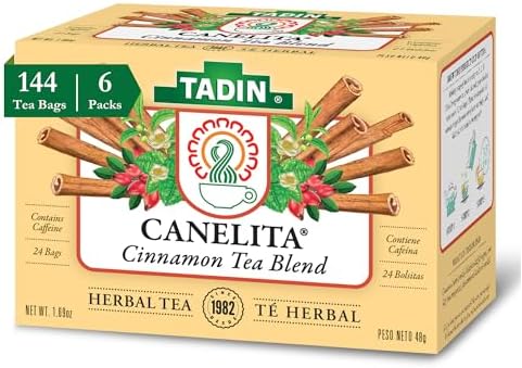 Tadin Cinnamon Tea Blend, Contains Caffeine, 24 Tea Bags Per Box, Pack of 6 Boxes Total