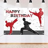 Karate Birthday Party Banner Backdrop Karate Martial Arts Sports Theme Background Decor for Martial Artist Boys Birthday Party Decorations Photo Studio Props Supplies 70.8x47.2in-BECKTEN