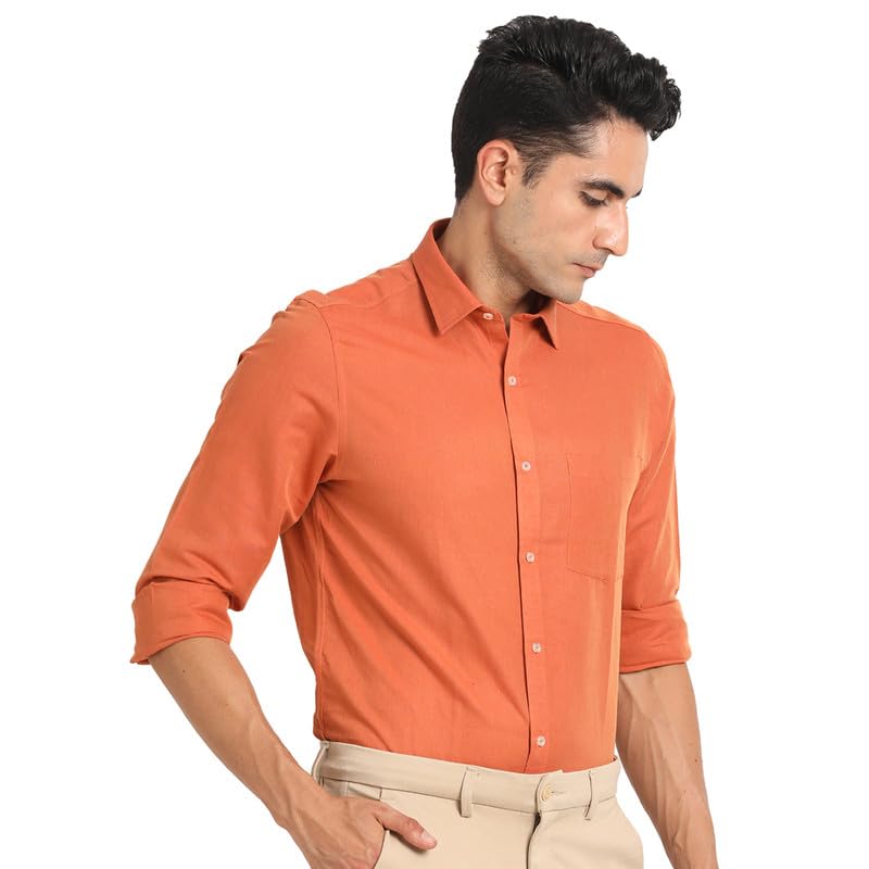 Image of Turtle Men Cotton Linen Slim Fit Solid Formal Shirt