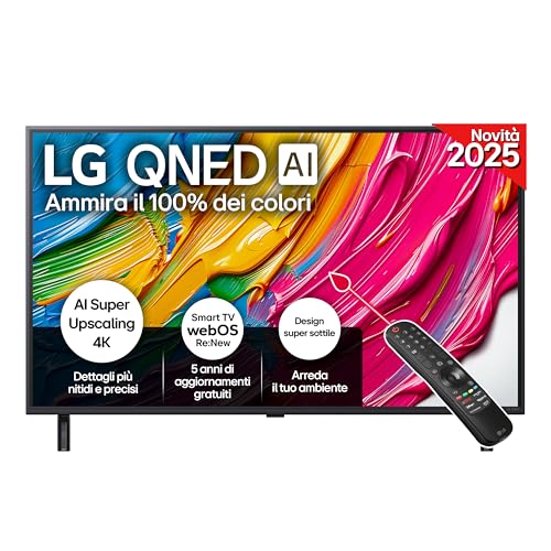 LG QNED AI QNED80 TV 43 pollici, Smart TV 4K, Processore α7 Gen8, Dynamic QNED Color, Design Super Slim, webOS con AI e telecomando puntatore AI, Gaming con VRR 4K@60Hz, 43QNED80A6A 2025