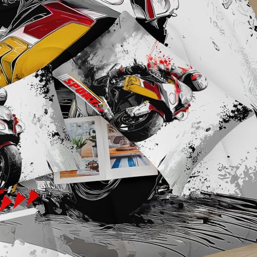 Image of Motorcycle Race Comforter Set Queen Size for Boys,Kids Sports Themed Queen Size Bedding Set,Sport Quilt for Boys,with 1 Comforter with 2 Pillow Case