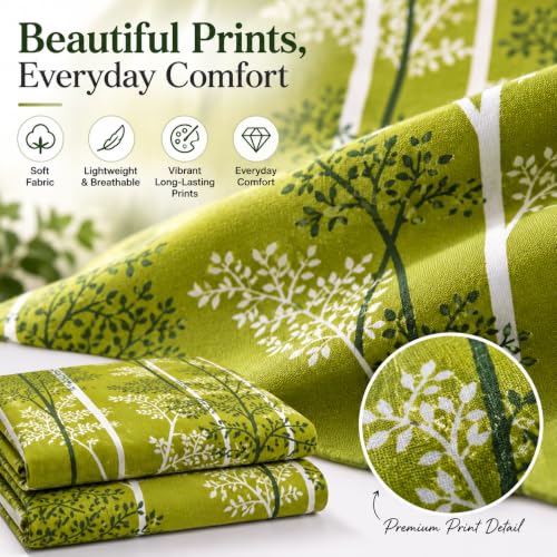 Image of Cottington Lane Cotton Single Bedsheet 68x90 Inch, Green Forest Escape