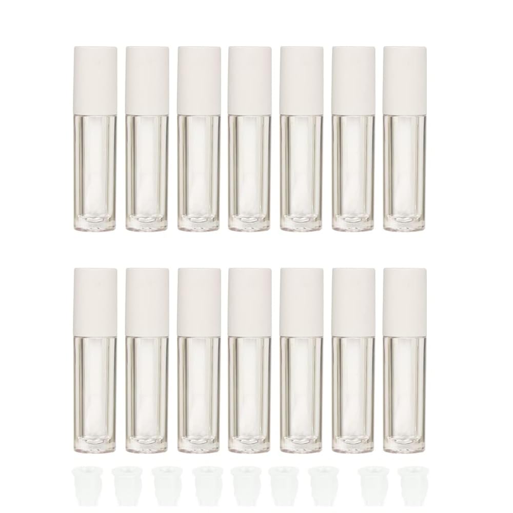12pcs 3ml Round White Travel Empty Lip Gloss,Lip Care,Costemic, Oil Bottles Transparent Empty Clear Lip Containers Tubes,Refillable Bottle with Plug (12)