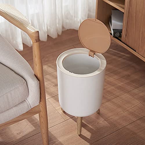 Nordic Style Trash Can Round Bin Wood Grain Support Large Capacity with Snap-on Press-flip Lid, Home Bedroom Office Bathroom