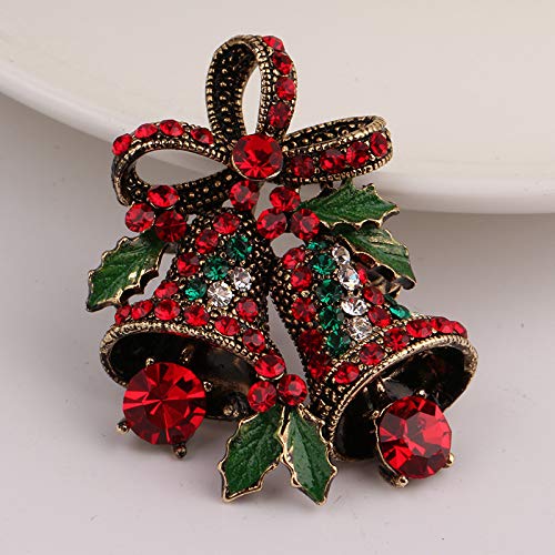 Image of Christmas Brooch Pins Crystal Christmas Tree Snowflake Jingle Bell Reindeer Enamel Brooches Holiday Party Gift for Women
