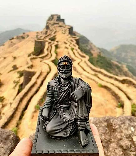 Image of S2S Fiber Chatrapati Shivaji Maharaj Idol Murti Statue for Home Office Decor Gift Item Collectible Handicraft Art | 9x6x10 CM | Black
