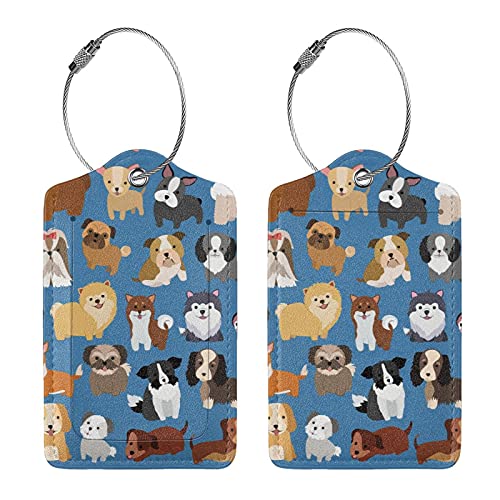 Cute Animal Dog Luggage Tag with Full Back Privacy Name ID Card Stainless Steel Loop Suitcase Labels Identifiers PU Leather Baggage Tags Luggage for Women Men Kids Girls Travel (1pcs)3