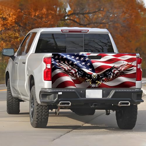 Image of Turck Tailgate Wraps Decals - 66x23.6 in Tailgate Decals for Trucks, Egale Flag Tailgate Graphics for Trucks Pickup Personalized Decoration, American Flag Tailgate Decal